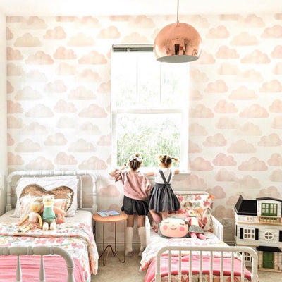 Peach Clouds self - adhesive Wallpaper, Watercolor Nursery Wall Decor - The Rug Decor