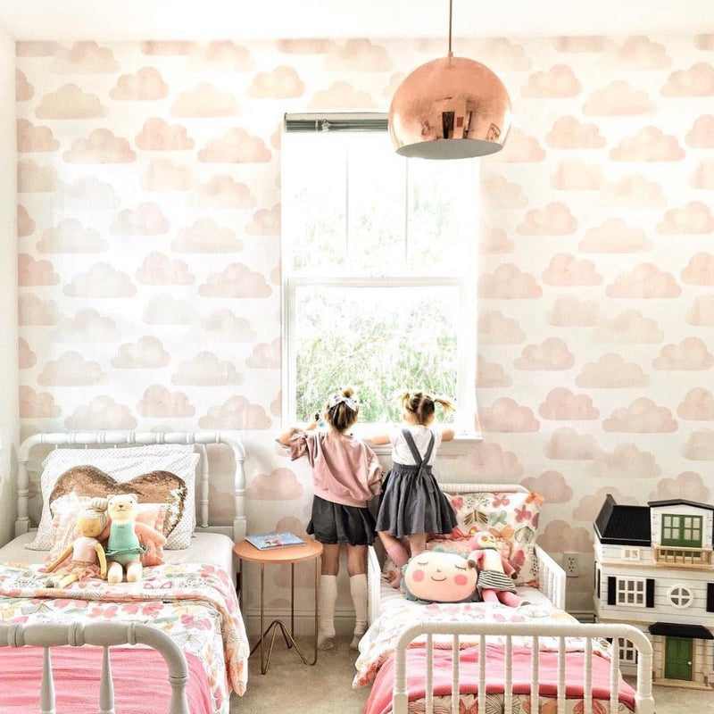 Peach Clouds self - adhesive Wallpaper, Watercolor Nursery Wall Decor - The Rug Decor