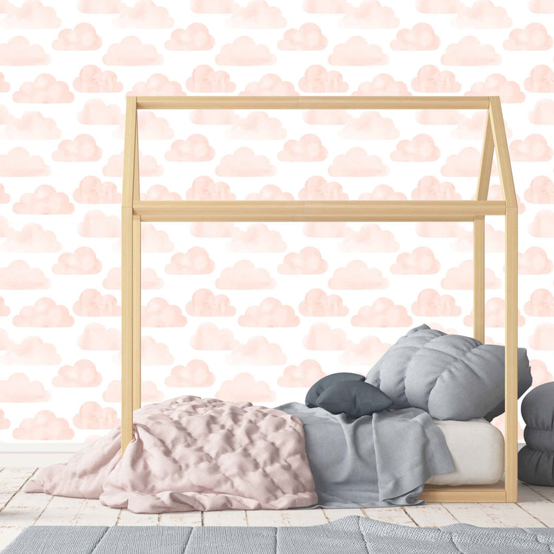 Peach Clouds self - adhesive Wallpaper, Watercolor Nursery Wall Decor - The Rug Decor