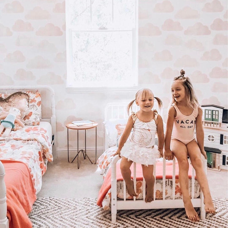 Peach Clouds self - adhesive Wallpaper, Watercolor Nursery Wall Decor - The Rug Decor