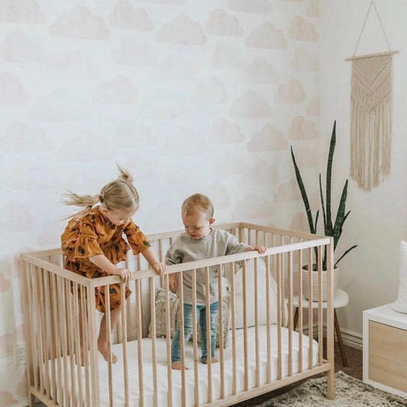Peach Clouds self - adhesive Wallpaper, Watercolor Nursery Wall Decor - The Rug Decor