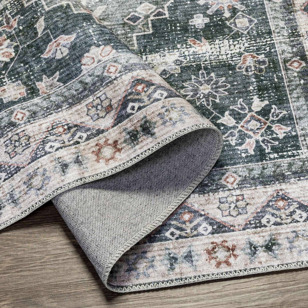 Peach, Gray, Green and Charcoal Geometric Gradient Pattern Washable Area Rug - The Rug Decor