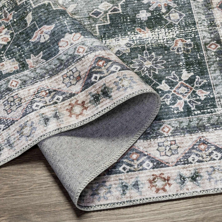 Peach, Gray, Green and Charcoal Geometric Gradient Pattern Washable Area Rug - The Rug Decor