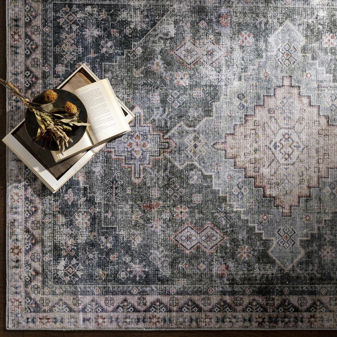 Peach, Gray, Green and Charcoal Geometric Gradient Pattern Washable Area Rug - The Rug Decor