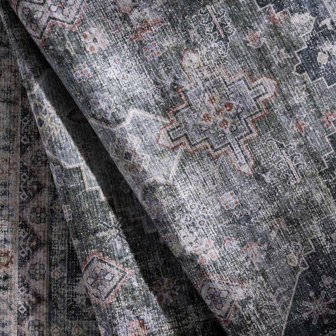 Peach, Gray, Green and Charcoal Geometric Gradient Pattern Washable Area Rug - The Rug Decor