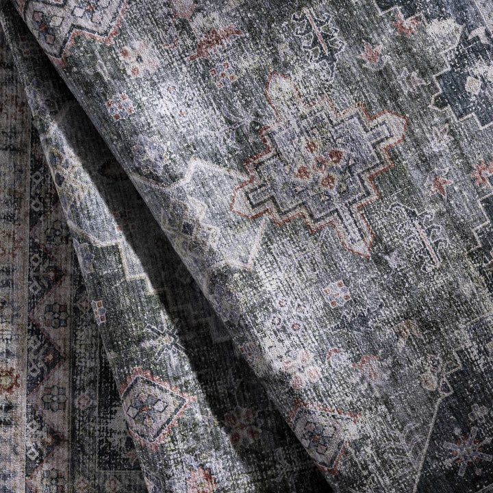Peach, Gray, Green and Charcoal Geometric Gradient Pattern Washable Area Rug - The Rug Decor