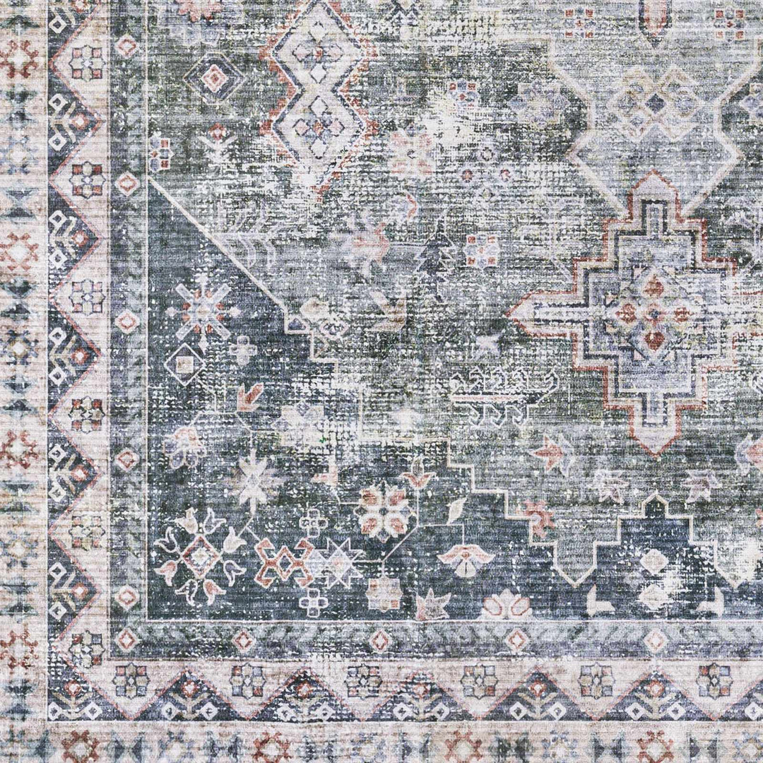 Peach, Gray, Green and Charcoal Geometric Gradient Pattern Washable Area Rug - The Rug Decor