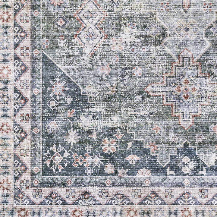 Peach, Gray, Green and Charcoal Geometric Gradient Pattern Washable Area Rug - The Rug Decor