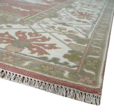 Peach, Ivory and Olive Hand knotted Multi size Oriental Oushak Traditional Wool Area Rug - The Rug Decor