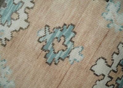 Peach, Ivory and Teal Hand knotted Traditional Oushak 8x10 wool Area Rug - The Rug Decor