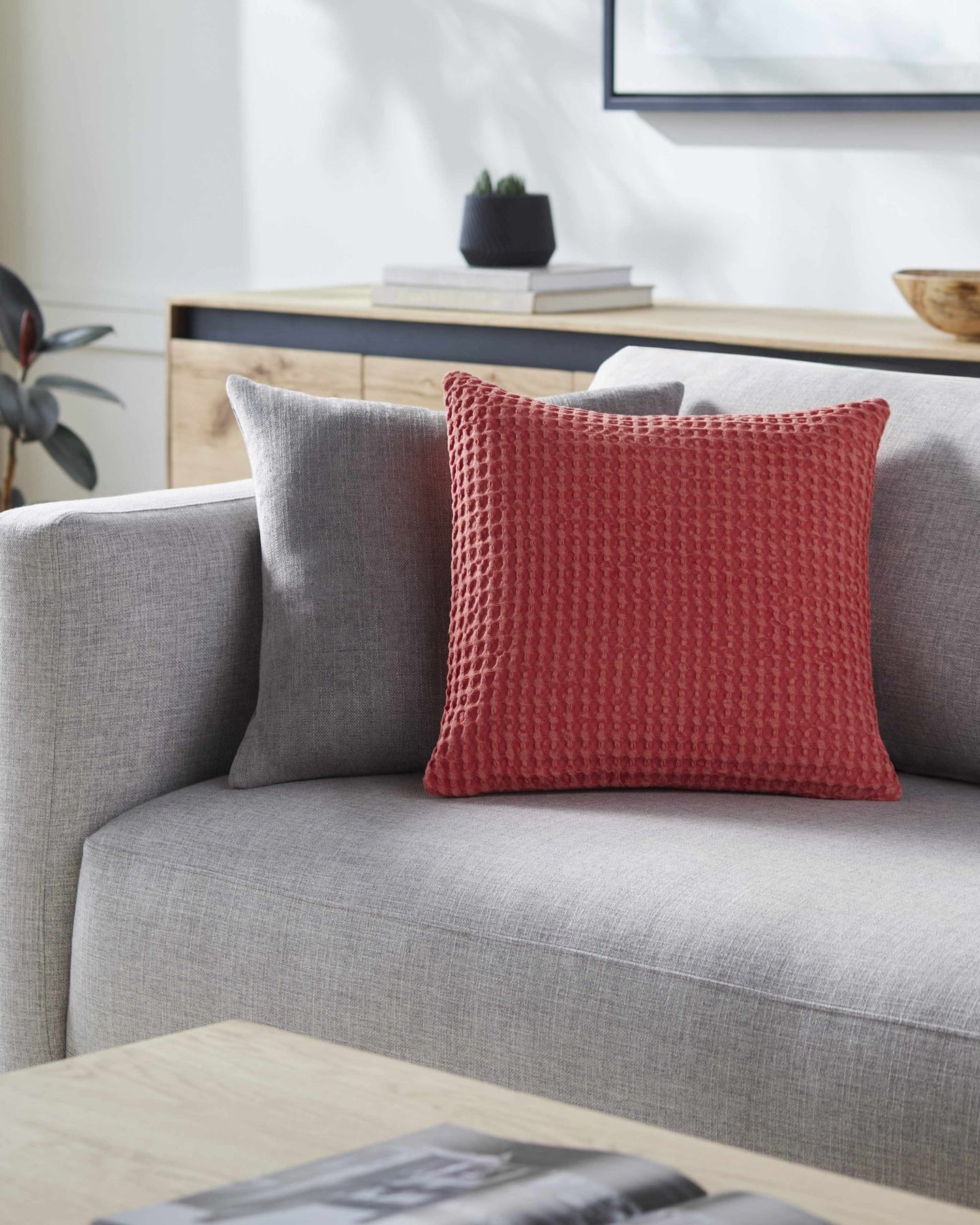 Peach Modern Textured Cotton Square Throw Pillow - The Rug Decor