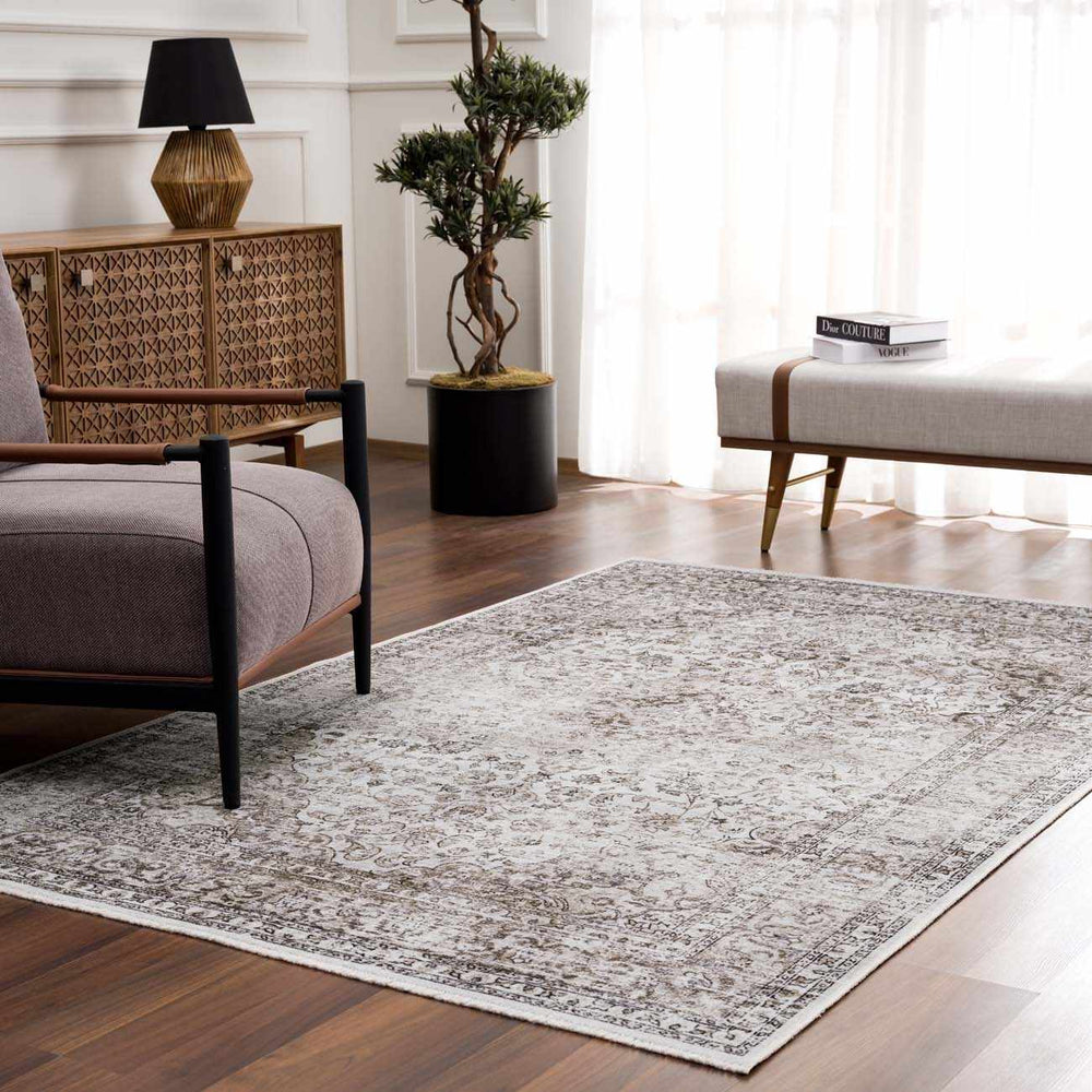 Pearl Traditional Brown And Ivory Washable Area Rug - The Rug Decor