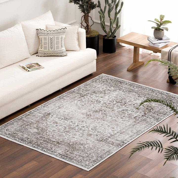 Pearl Traditional Brown And Ivory Washable Area Rug - The Rug Decor