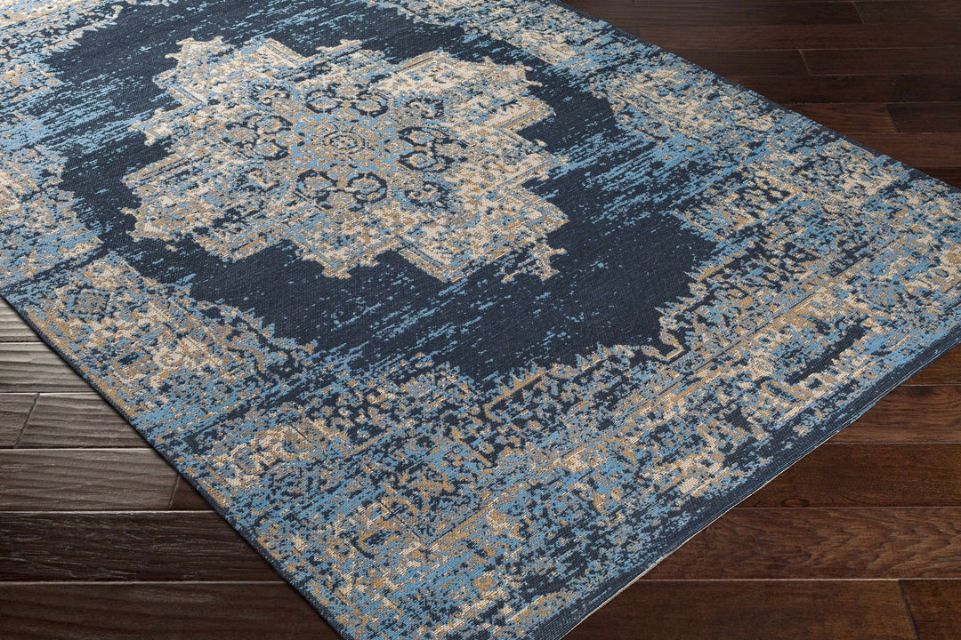 Peckville Traditional Style Blue And Beige Hand Woven Area Rug - The Rug Decor