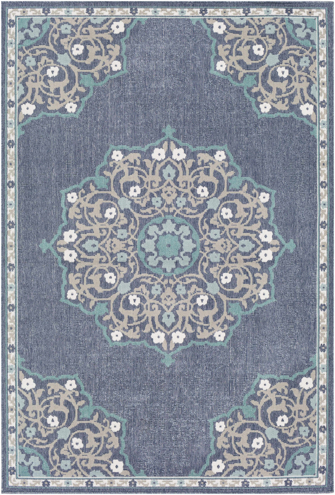 Penland Traditional Style Beige And Blue Outdoor Area Rug
