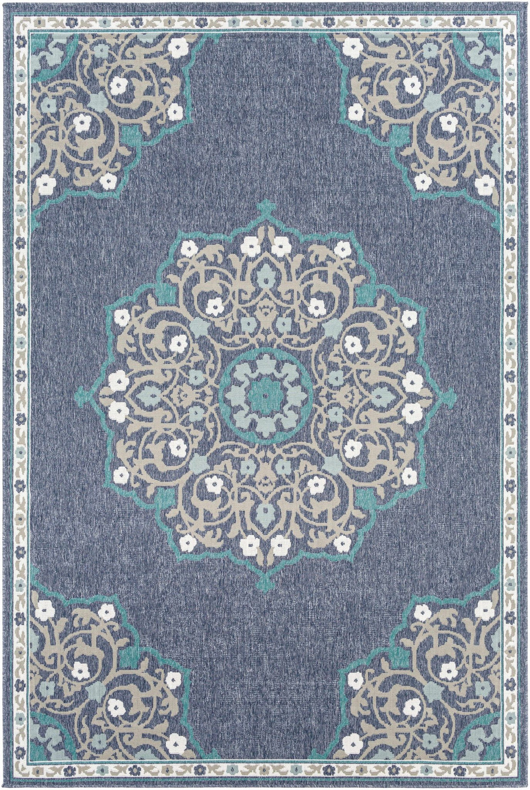 Penland Traditional Style Beige And Blue Outdoor Area Rug - The Rug Decor