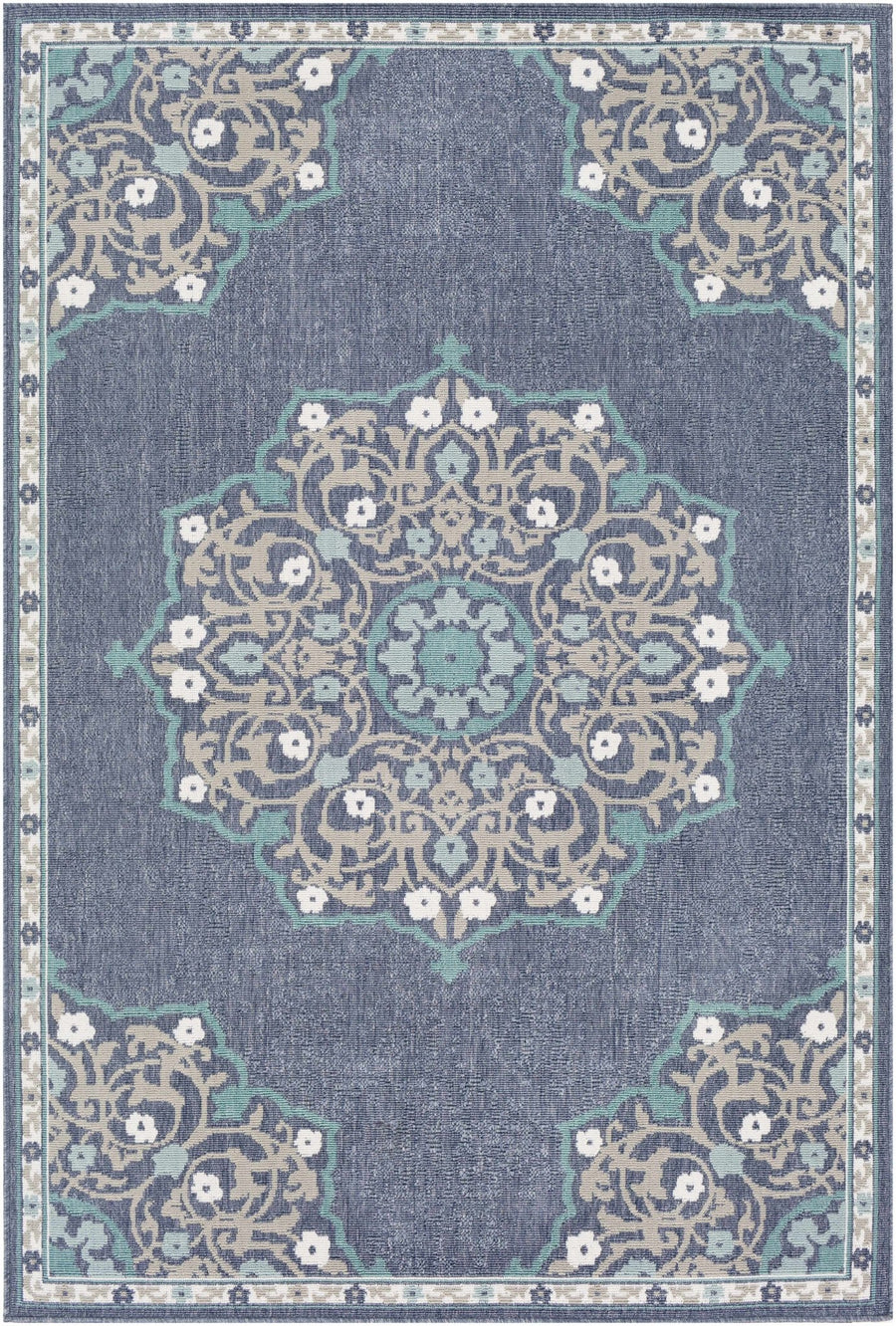 Penland Traditional Style Beige And Blue Outdoor Area Rug - The Rug Decor