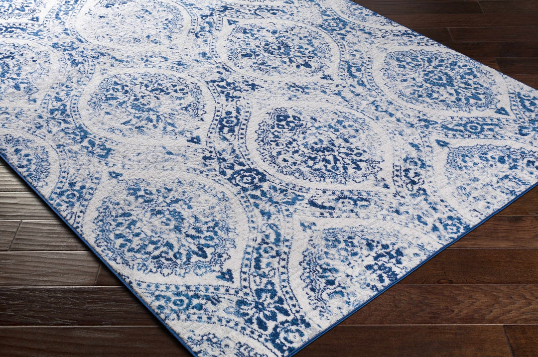 Penrhyndeudraeth Traditional Style Blue And Ivory Area Rug - The Rug Decor