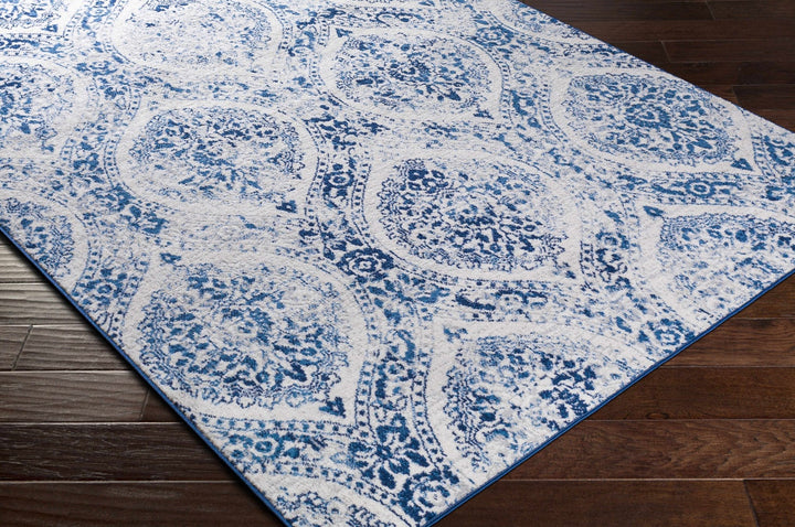 Penrhyndeudraeth Traditional Style Blue And Ivory Area Rug - The Rug Decor