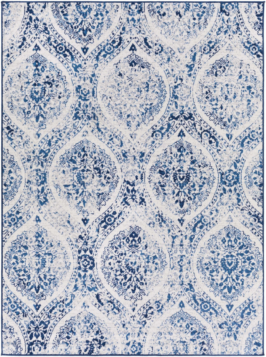 Penrhyndeudraeth Traditional Style Blue And Ivory Area Rug - The Rug Decor