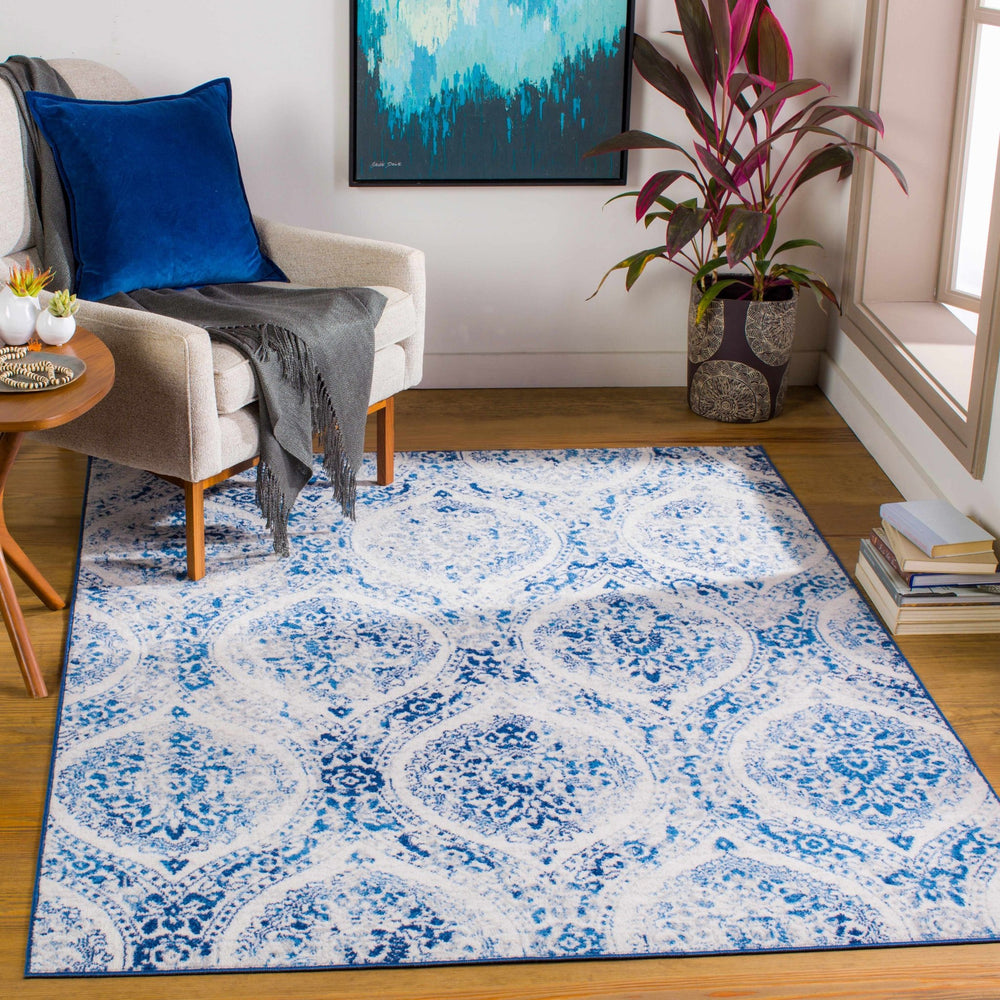 Penrhyndeudraeth Traditional Style Blue And Ivory Area Rug - The Rug Decor