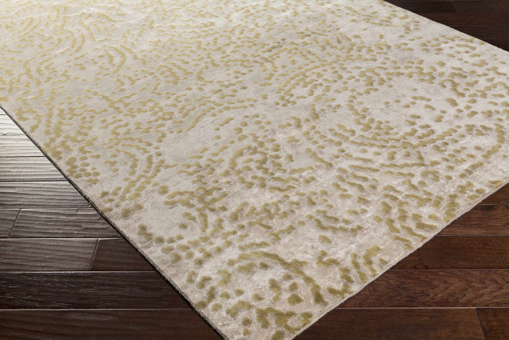 Wool hand-knotted rug, beige and ivory abstract pattern with textured motif