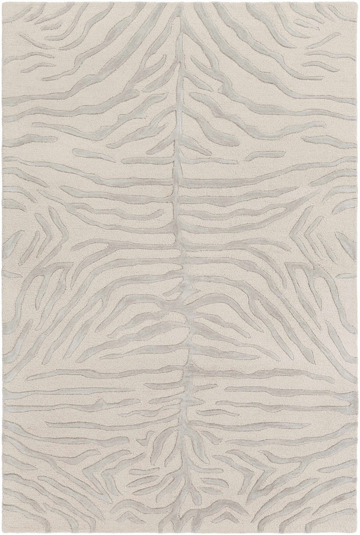 Peora Zebra Print Ivory And Gray Hand Tufted Wool Area Rug - The Rug Decor
