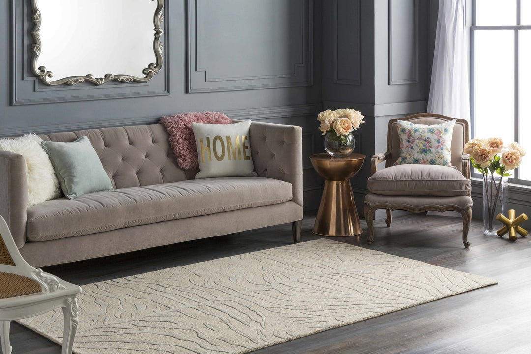 Peora Zebra Print Ivory And Gray Hand Tufted Wool Area Rug - The Rug Decor