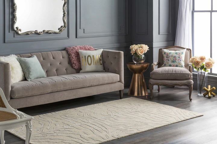 Peora Zebra Print Ivory And Gray Hand Tufted Wool Area Rug - The Rug Decor