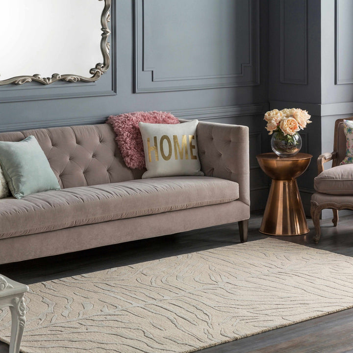 Peora Zebra Print Ivory And Gray Hand Tufted Wool Area Rug - The Rug Decor