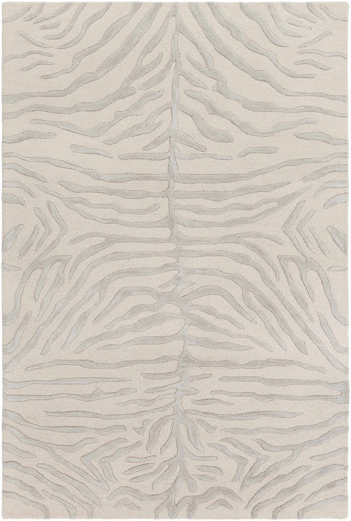 Peora Zebra Print Ivory And Gray Hand Tufted Wool Area Rug - The Rug Decor