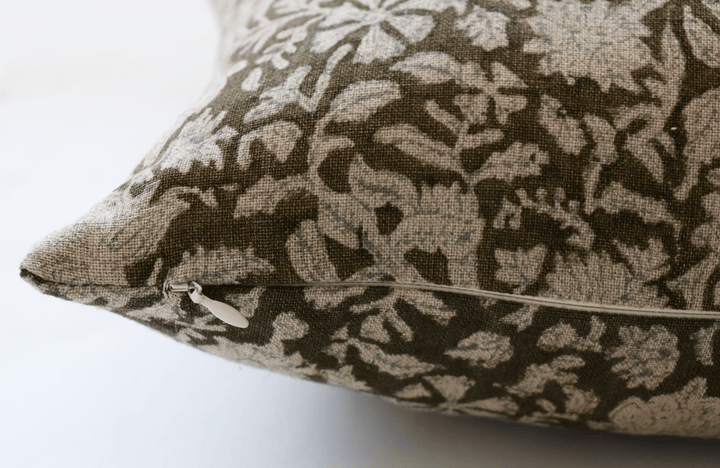 Perry Dark Green Floral Linen Pillow Cover - The Rug Decor
