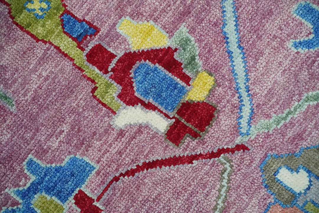 Custom Made Oushak Pink And Blue Runner Hand Knotted Wool Rug