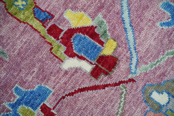 Custom Made Oushak Pink And Blue Runner Hand Knotted Wool Rug