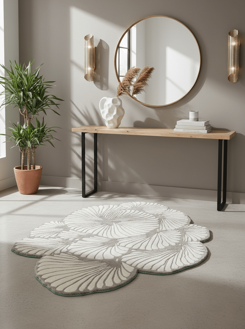 Petals Modern Floral Lace Beige Hand Tufted 5x7 Wool Rug - The Rug Decor