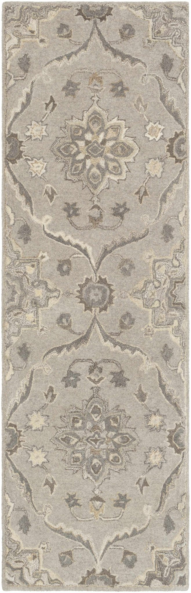 Peterstown Traditional Medallion Beige And Gray Wool Rug - The Rug Decor