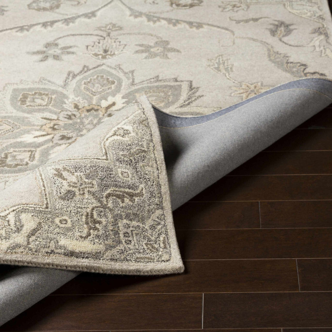 Peterstown Traditional Medallion Beige And Gray Wool Rug - The Rug Decor