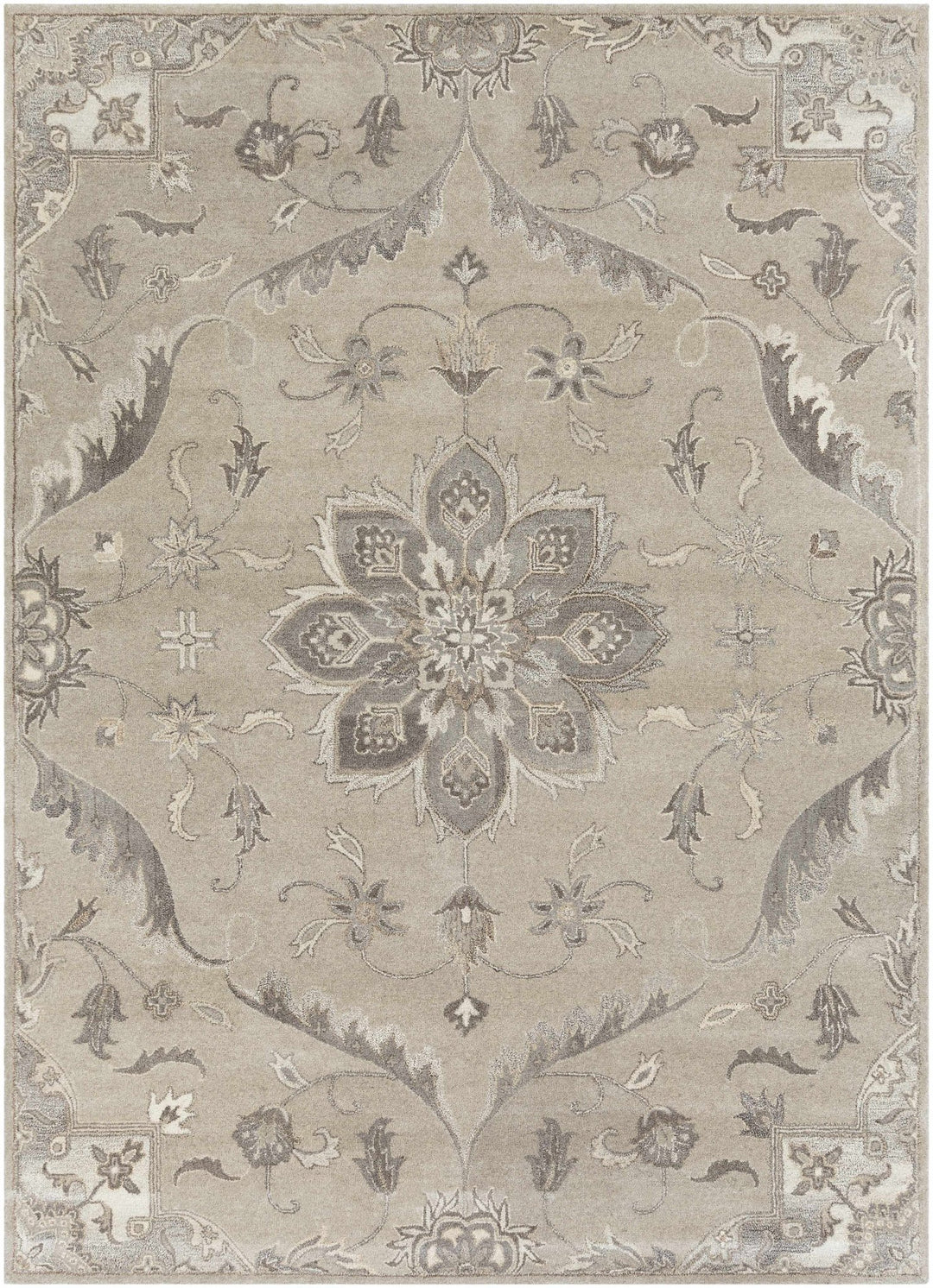 Peterstown Traditional Medallion Beige And Gray Wool Rug - The Rug Decor