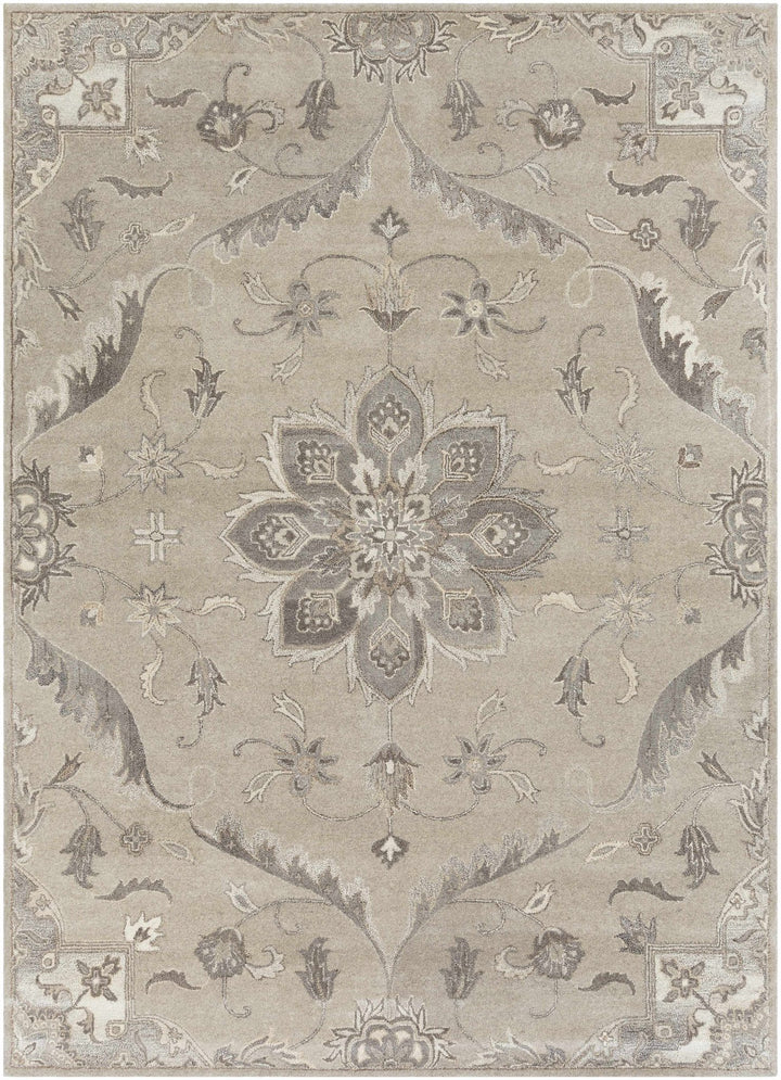 Peterstown Traditional Medallion Beige And Gray Wool Rug - The Rug Decor