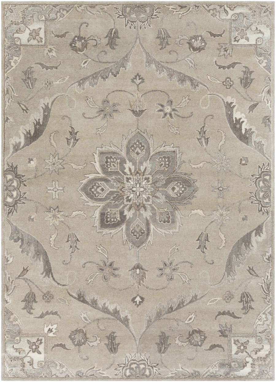 Peterstown Traditional Medallion Beige And Gray Wool Rug - The Rug Decor