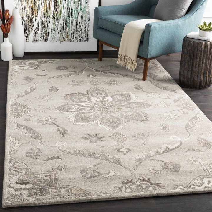 Peterstown Traditional Medallion Beige And Gray Wool Rug - The Rug Decor