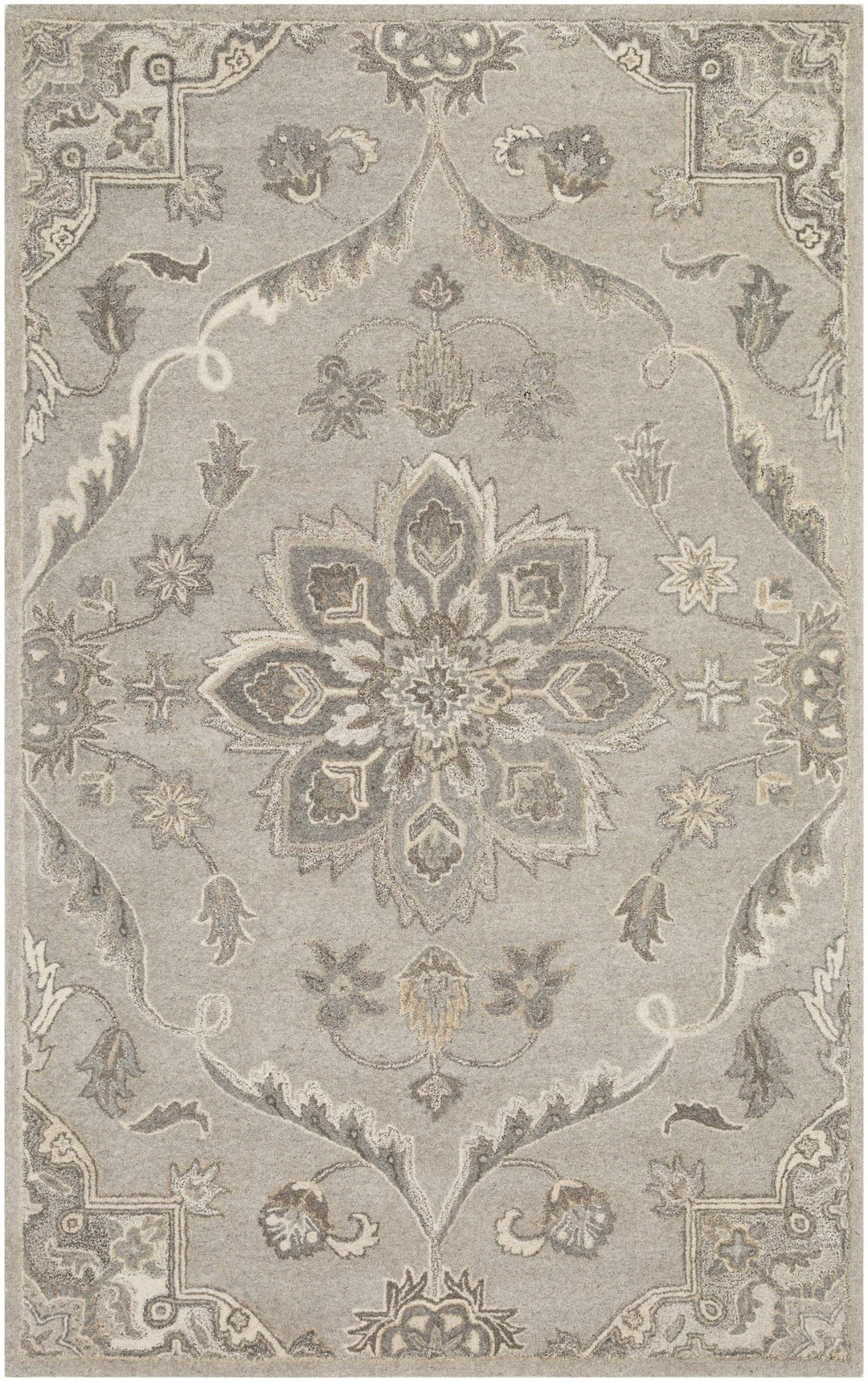 Peterstown Traditional Medallion Beige And Gray Wool Rug - The Rug Decor
