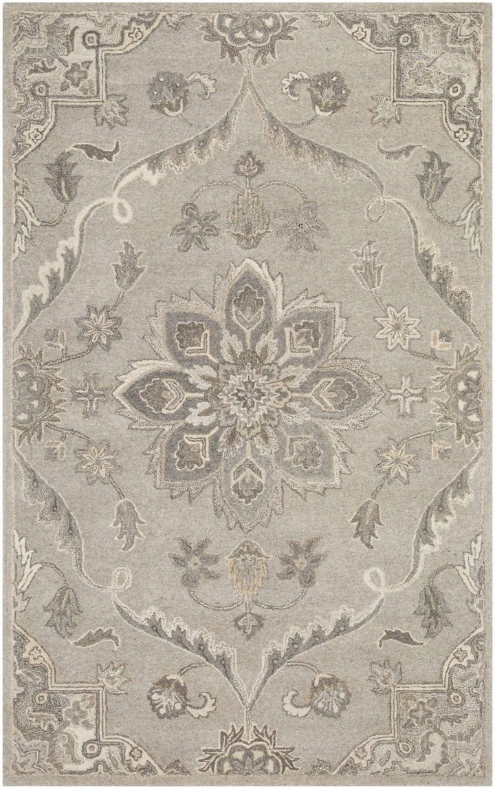 Peterstown Traditional Medallion Beige And Gray Wool Rug - The Rug Decor