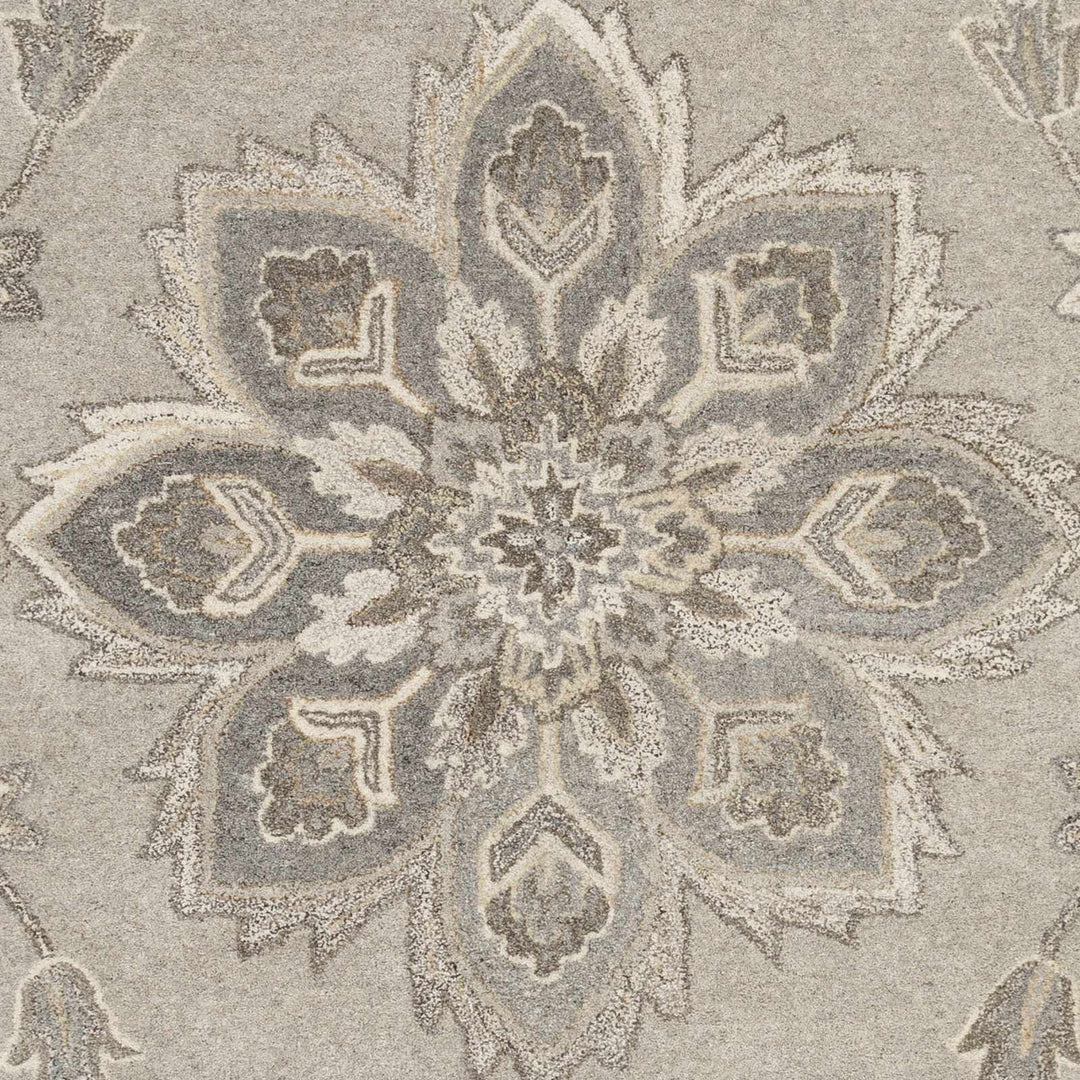 Peterstown Traditional Medallion Beige And Gray Wool Rug - The Rug Decor