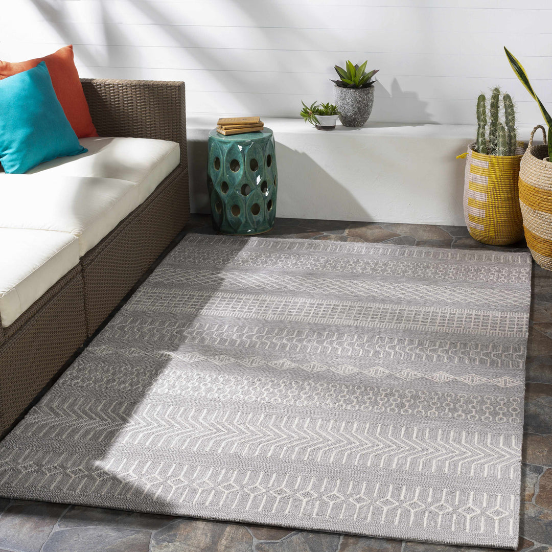 Pewsey Ivory And Gray Modern Geometrical Outdoor Area Rug