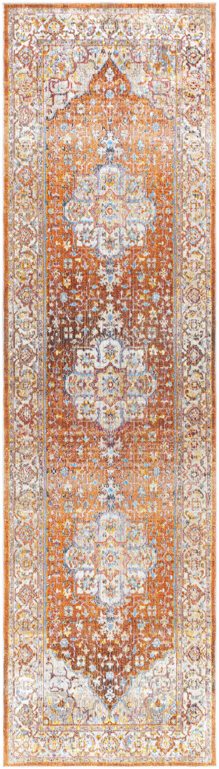 Phila Traditional Style Ivory And Orange Area Rug