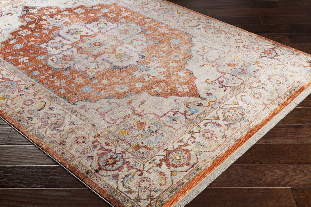 Phila Traditional Style Ivory And Orange Area Rug