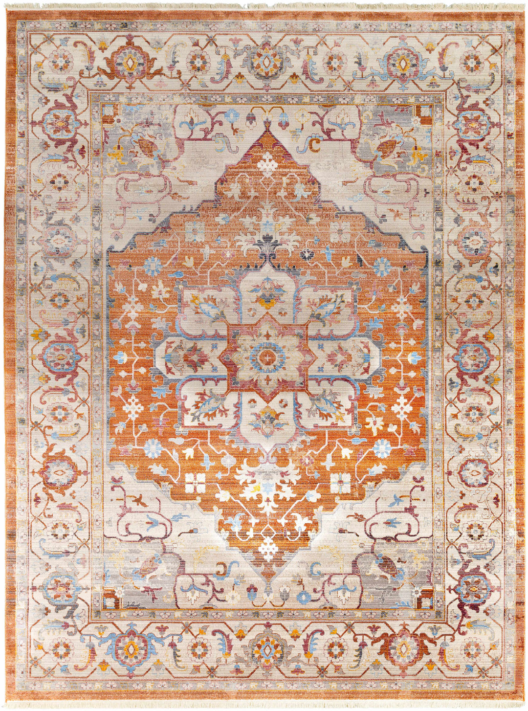 Phila Traditional Style Ivory And Orange Area Rug