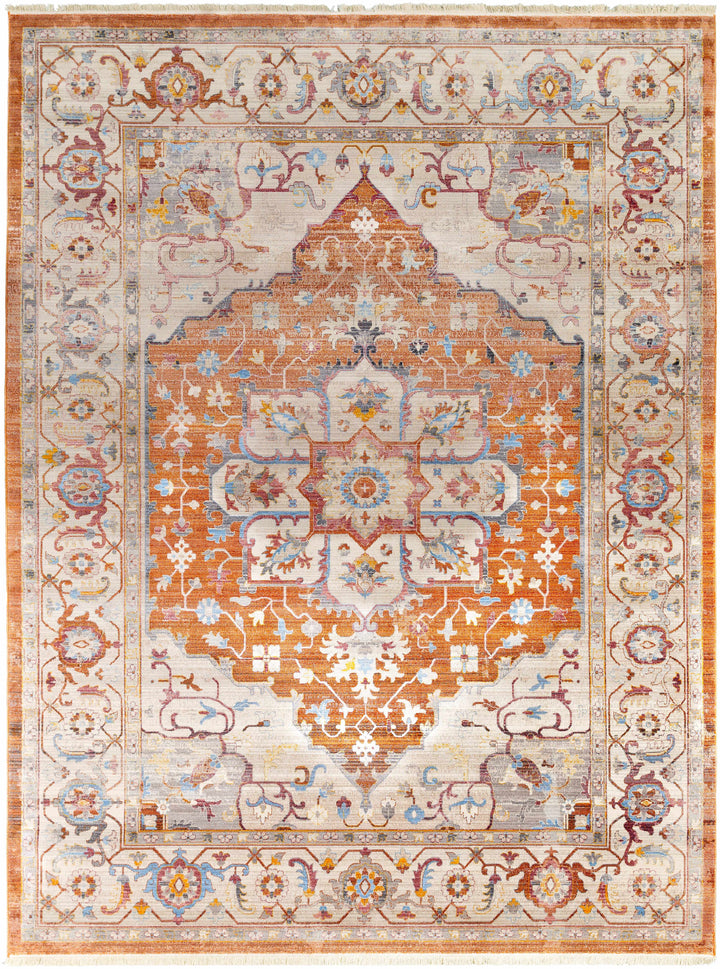 Phila Traditional Style Ivory And Orange Area Rug