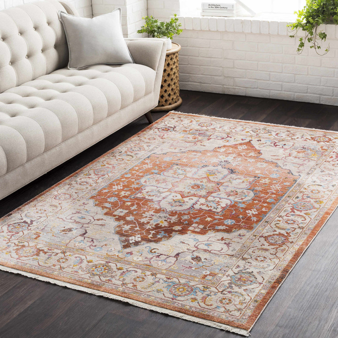 Phila Traditional Style Ivory And Orange Area Rug